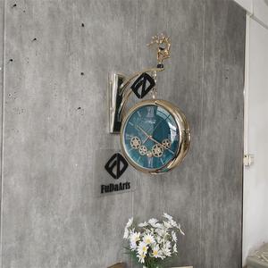 55X40cm horloge Double face muet luxe mode lumière luxe luxe <span class=keywords><strong>salle</strong></span> <span class=keywords><strong>à</strong></span> <span class=keywords><strong>manger</strong></span> horloge murale Double face avec horloge murale <span class=keywords><strong>à</strong></span> engrenage - Product Image 5