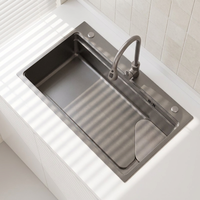Vbosr Évier de cuisine moderne de style ferme, luxueux, fait main, à cuve unique, à encastrer sous plan, en acier inoxydable 304 noir, Fregaderos De Cocina