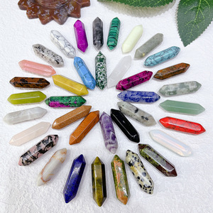 Collier Pendentif en Agate Naturelle, Bijou en <span class=keywords><strong>Pierre</strong></span> Précieuse Sculptée HZ, <span class=keywords><strong>Pierre</strong></span> Brute en Forme <span class=keywords><strong>de</strong></span> Balle 8*32mm, Colonne Hexagonale à Double Pointe - Product Image 6