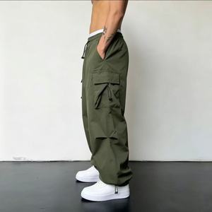 Pantalon <span class=keywords><strong>cargo</strong></span> ample et oversize pour homme de haute qualité, taille élastique, <span class=keywords><strong>en</strong></span> coton noir uni, style streetwear décontracté, taille mi-haute - Product Image 2