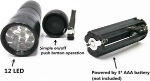 Lampe torche UV puissante à 12 LED, portable, en alliage d'aluminium, détecteurs 395nm, lampe torche LED UV 365nm - Product Image 2
