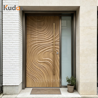 Porte d'entrée pivotante moderne en bois massif de chêne blanc sculpté en 3D, porte d'entrée principale extérieure de villa avec lumière latérale en verre dépoli