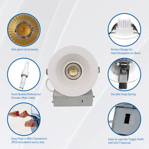Canada Cổ 2 ''8 W 4' '12 W 5cct Thay Đổi Độ Sáng Chống Lóa Ánh Sáng Tại Chỗ Vòng Sâu Regressed COB Downlight Với Hộp Nối - Product Image 4