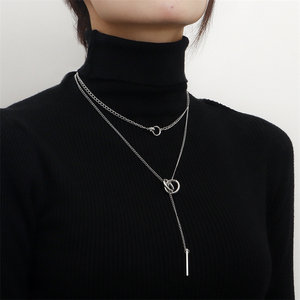 Trendy daire klavikula zincir püskül uzun çubuk kolye altın gümüş kaplama kolye kadınlar için - Product Image 2