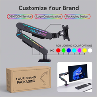 Support de moniteur de jeu avec lumière RGB, pince de bureau ergonomique, rotation à 360 degrés, hauteur réglable pour écran PC de 17 à 32 pouces