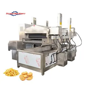 industrial deep frying equipment potato chips fryer continuous belt chicken nugget onion rings frying machine with oil filter