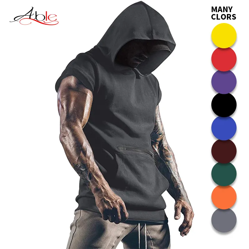 Custom Gym T-Shirt Uomo Hooded Muscles Tees Athletic Pockets Camiseta Lisa Mens Tshirt Plain T Shirts For Men Stylish 2021