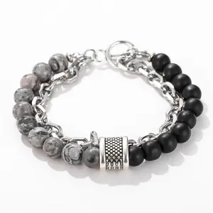 Hot Selling Punk Style Men's Bracelet Fashionable Frosted Stone Chain Combination Geometric Design for Jewelry Enthusiasts