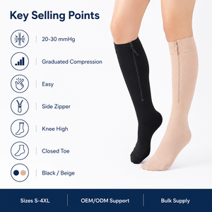 Chaussettes de compression à fermeture éclair jusqu'au genou 20-30 mmHg, à bout fermé, pour œdèmes et varices, tailles S-4XL, OEM - Product Image 2