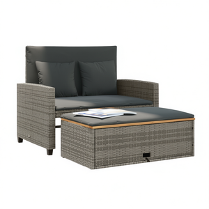 Sofá de Jardín de 2 Plazas en Poliratán Gris con Cojines, Muebles de Exterior de Diseño Contemporáneo, Resistentes al Agua y a los Rayos UV - Product Image 1