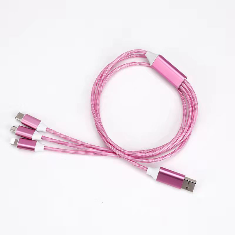 Fast Charging Cable 3 IN 1 Type C 3A LED Colorful Charging USB Cable Lightning Flashing Cable