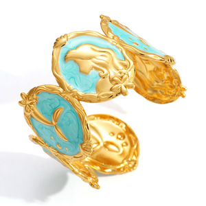 Pulsera de Acero Inoxidable con Diseño de Sirena, Chapada en Oro de 18k, Resistente al Agua, de Acero Titanio, Joyería de Moda para Mujer, Tema Oceánico - Product Image 5