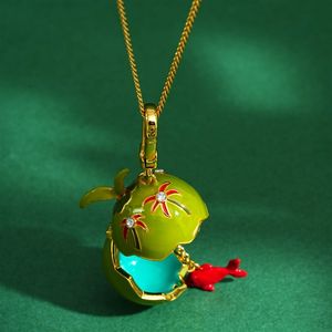 Pendentif boule de noix de <span class=keywords><strong>coco</strong></span> verte en émail 3D, collier poisson rouge ouvrable - Product Image 3