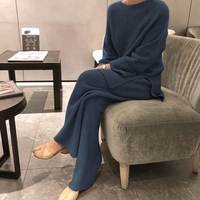 Ensemble de vêtements en cachemire pour femmes, pull à col rond et pantalon en tricot