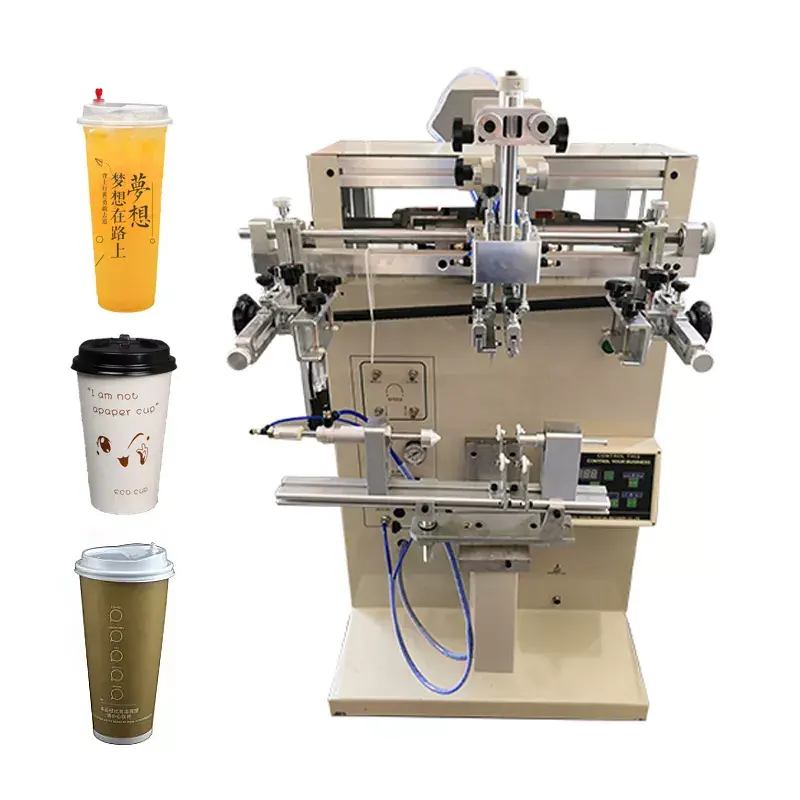 Paper cup screen printing machine glass cup round bottle cylinder screen printer