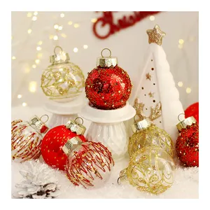 Vente en gros 6cm 25pcs Set Transparent Boule de Noël Ornements PET Peinture Incassable Boule de Noël