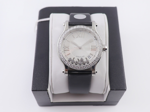 Women Automatic Mechanical Watch Diamond Bezel <b>Floating</b> Diamond Roman Dial Date Window Leather Strap Luxury Dress Chopards - Product Image 4