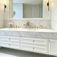 Meubles-lavabos de salle de bain classiques en bois blanc avec miroir encadré et lavabo intégré pour projets hôteliers, fabrication OEM ODM sur mesure