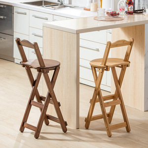 Folding <b>Bar</b> <b>Stool</b> Bamboo Wood 28x34x85cm Durable Minimalist Design Modern Kitchen Counter Chair With Backrest - Product Image 1