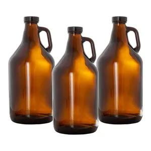 32oz 64oz 1000ml air kombucha gelas amber bir anggur growler setengah galon kendi botol