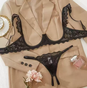 Setelan pakaian dalam renda seksi wanita, setelan Lingerie renda dada terbuka menggoda erotis gaya Eropa dan Amerika baru untuk wanita - Product Image 1