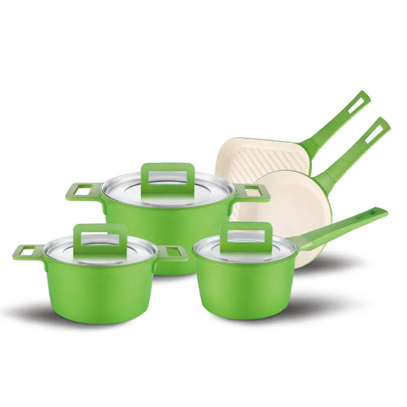 Induction Kitchen Cookware Sets Green Nonstick Pots and Pans 8 pcs with Bakelite Handle