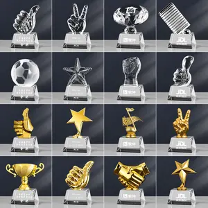 Honor Of Crystal Business Gift Blank Crystal Award Engraving Sublimation Custom K9 Crystal Trophy Awards With Metal Star Diamond