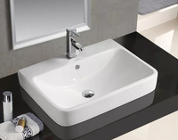 Lavabo de comptoir en céramique de porcelaine moderne pour meuble, finition blanc pur, écologique et résistant à l'eau