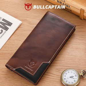 BULLCAPTAIN Vintage Men's <b>Wallet</b> Genuine Leather <b>Wallet</b> Men <b>RFID</b> <b>Blocking</b> Card Holder Front Pocket Long Clutch - Product Image 1
