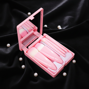 Juego de 5 mini <span class=keywords><strong>brochas</strong></span> de <span class=keywords><strong>maquillaje</strong></span> rosas con <span class=keywords><strong>estuche</strong></span> con espejo, kit de <span class=keywords><strong>brochas</strong></span> cosméticas portátiles de viaje <span class=keywords><strong>para</strong></span> base y sombra de ojos - Product Image 2