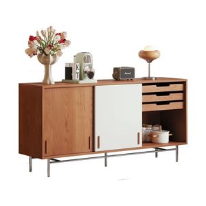 Solid Wood Sideboard With <b>White</b> Panel Multifunction <b>Storage</b> <b>Cabinet</b> For Living Room Or Dining Room Nordic Style - Product Image 4