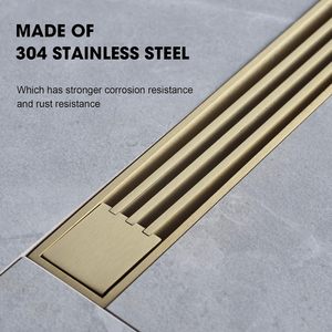 Odm dài và hẹp tắm cống sàn với dải-Loại bìa dày không gỉ 304 thép không gỉ chải vàng tuyến tính thoát nước sàn - Product Image 4