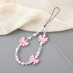 Correa de Moda para Teléfono con Lazo, Corazón, Perlas de Imitación y Cadena de Cuentas, Bonita Correa de Muñeca para Teléfono Móvil, Accesorios Y2K - Product Image 5