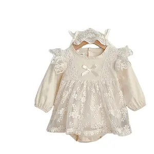Wholesale Spring Lace Floral Baby Girl Clothes Infant Fashion Princess Romper
