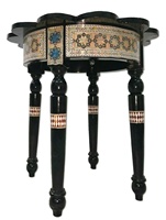 Table basse ronde/pliante en bois Zahereen W5, style antique égyptien, incrustée de nacre, hauteur réglable, pour salon