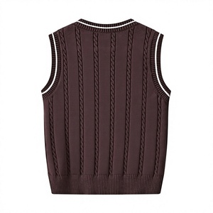 Gilet pull sans manches en laine/acrylique pour garçons, col en V, avec bordure contrastante, pour l'hiver - Product Image 5