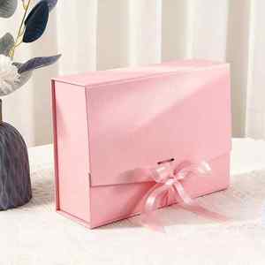 Boîte d'emballage rigide personnalisée <span class=keywords><strong>en</strong></span> gros, pliable, magnétique, avec ruban, pour cadeaux de <span class=keywords><strong>mariage</strong></span>, finition rose mate - Product Image 1