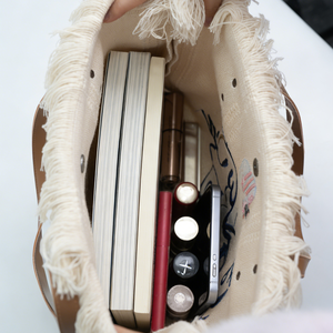 Bolso de Lona Abierto Reutilizable de Moda Bohemia Ecológica con Flecos Bordados Personalizados, Extra Grande, con Dos Correas, para Mujer, Verano, Uso Diario - Product Image 4