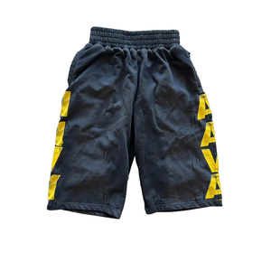 Men's Black Yellow Letter Print Bermuda Shorts Elastic Waist Casual Jogger Sweat Shorts - Product Image 1