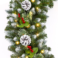 Guirlande de Poinsettia 180 cm / 27 m Rouge Dense Décorative Couronne de Porte Aiguilles de Pin en Fer Style Méditerranéen Classique - Qualité Supérieure