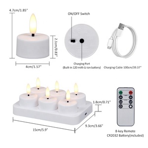 Lot de 6 <span class=keywords><strong>bougies</strong></span> chauffe-plat à <span class=keywords><strong>LED</strong></span> électriques sans flamme rechargeables par USB avec base de chargement - Product Image 2