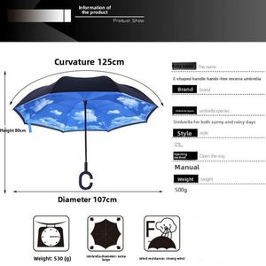 Custom Logo <b>Windproof</b> Double Layer Oversize <b>Umbrella</b> Inverted Reverse Upside Down C-Shaped Handle Rain <b>Umbrella</b> - Product Image 2
