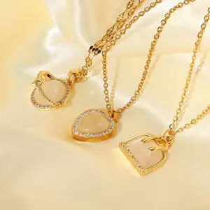 Kalung liontin Planet batu Opal berlapis emas 18K, kalung Choker batu Opal Hati baja tahan karat
