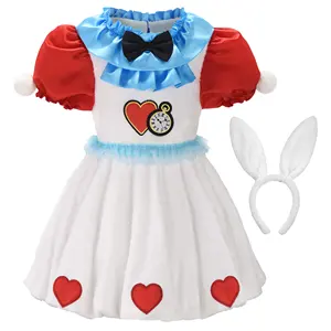 Halloween Wit Konijn Kostuum Kids Bunny Jurk Voor Meisjes Met Konijnenoren Hoofdband Easter Fancy Prom Dress