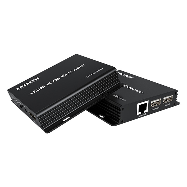 1080p 60Hz 150M KVM Extender Black Aluminum Alloy Metal Audio Video Accessory for Computer Use Ethernet Cat 5e/6 Access