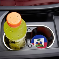 Alas Gelas Mobil Motif Bendera Haiti Bahan PU 2 Buah, Alas Cangkir Anti Panas dan Anti Selip untuk Hiasan Interior Kendaraan