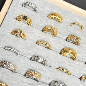 Lady's New Retro Design Gold Plated Stainless Steel <strong>Finger</strong> Rings Waterproof Adjustable Tarnish Free Open End Rings Wholesale - Product Image 4