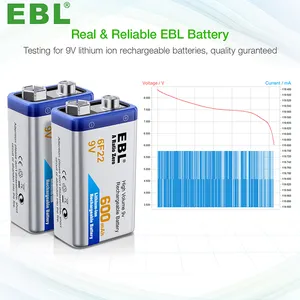 EBL 9 Volt Batteries Batterie rechargeable 600mAh Batterie lithium-ion