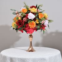 Boule de fleurs artificielles en soie rose rouge orangé de haute qualité, couleurs chaudes, pour centres de table de mariage, arrangements et décorations d'arche