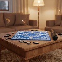 Tapis de mahjong moderne pliable carré de 31 pouces, antidérapant, avec monogramme personnalisé, imperméable, en velours de caoutchouc bleu, respirant, portable